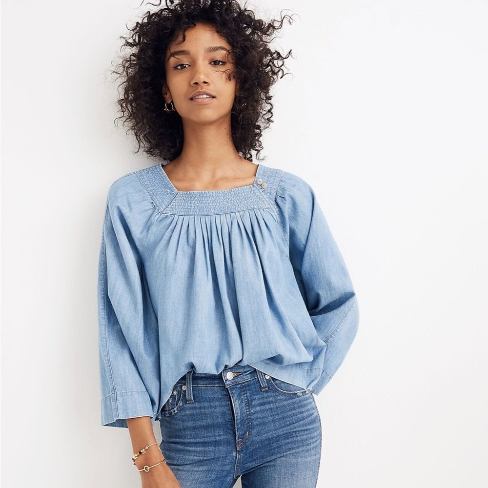 Madewell denim square neck top
